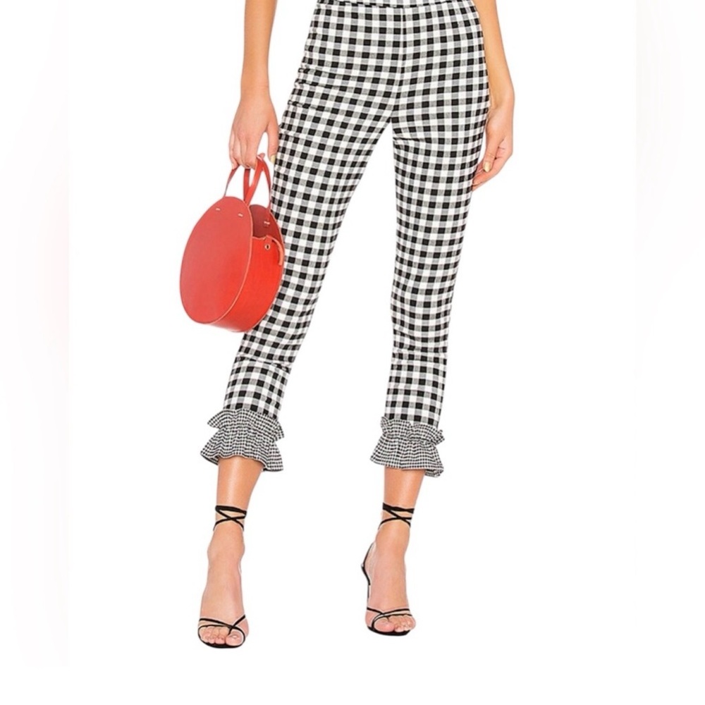 Lovers + Friends Gingham High Rise Black and White Ruffle Cropped‎ Pants Size: M